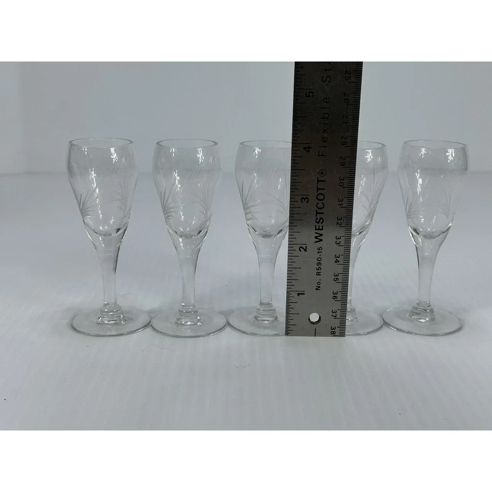 5 VINTAGE SHERRY CORDIAL ETCHED GLASSES‎ WHEAT STRAW GRASS